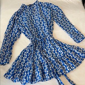 Zara Blue and White Abstract Print Dress S